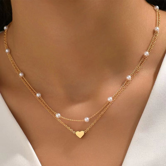 Double Layer Twin Pearl Heart